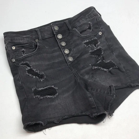 BUTTONFLY AMERICAN EAGLE SUPER HI-RISE SHORTIE JEAN SHORTS 6/28 ⭐️ - Picture 1 of 11